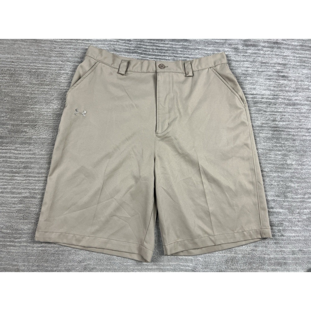 Under Armour Shorts Mens 36 Beige Khaki Golf Flat Front Loose Fit Polyester